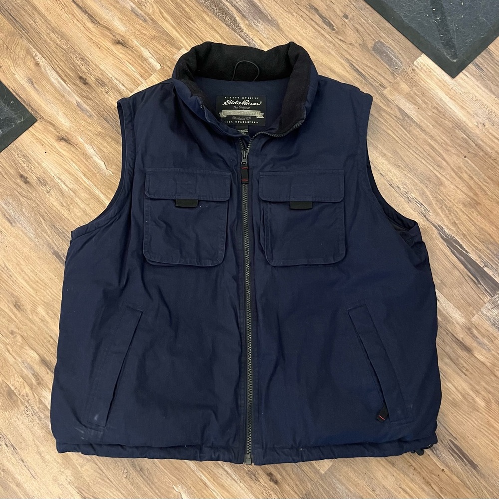 Mens Eddie Bauer outdoor full zip down puffer guide vest sz XL blue